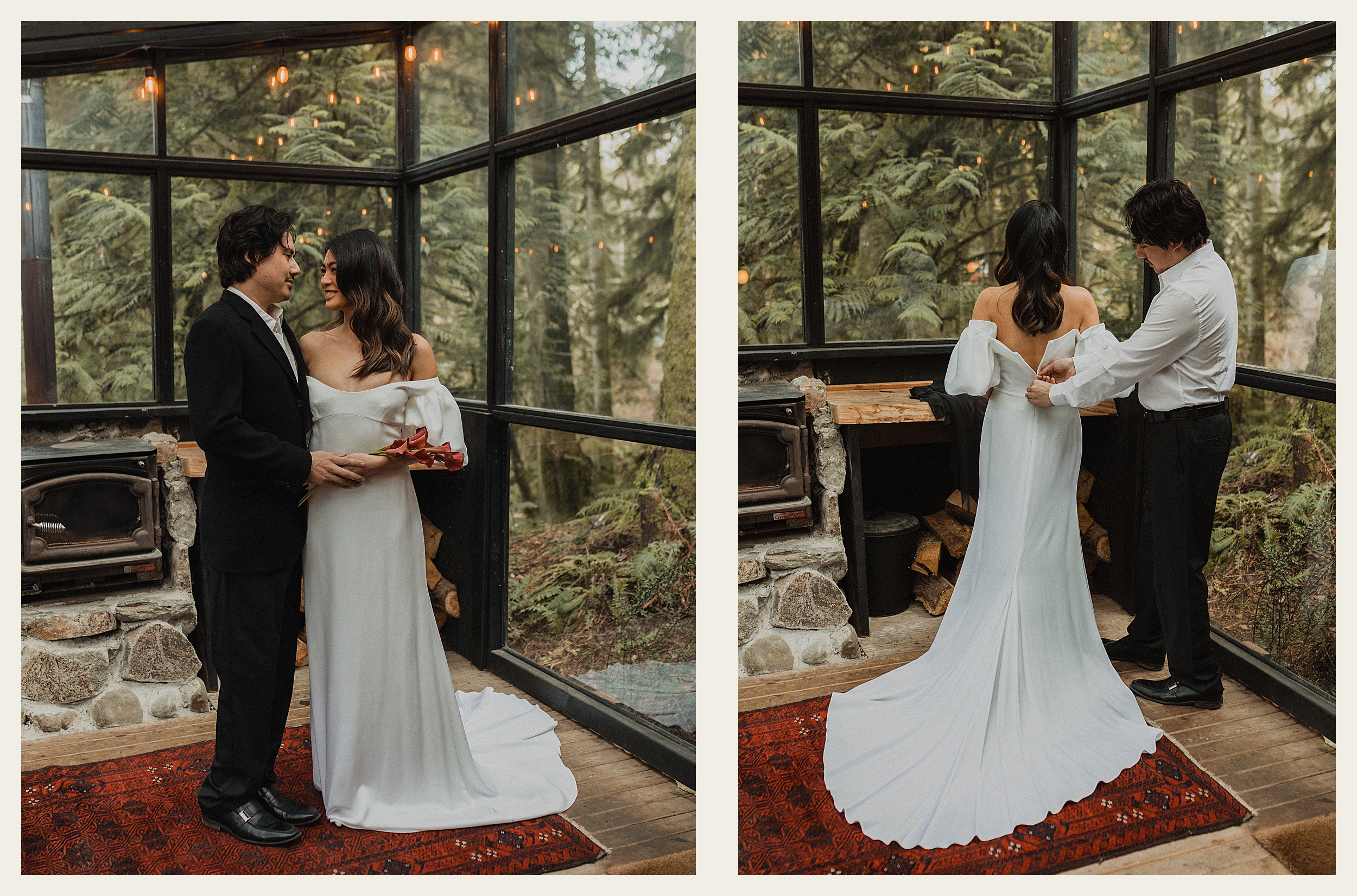 bride and groom holding each other canyon creek cabin 

