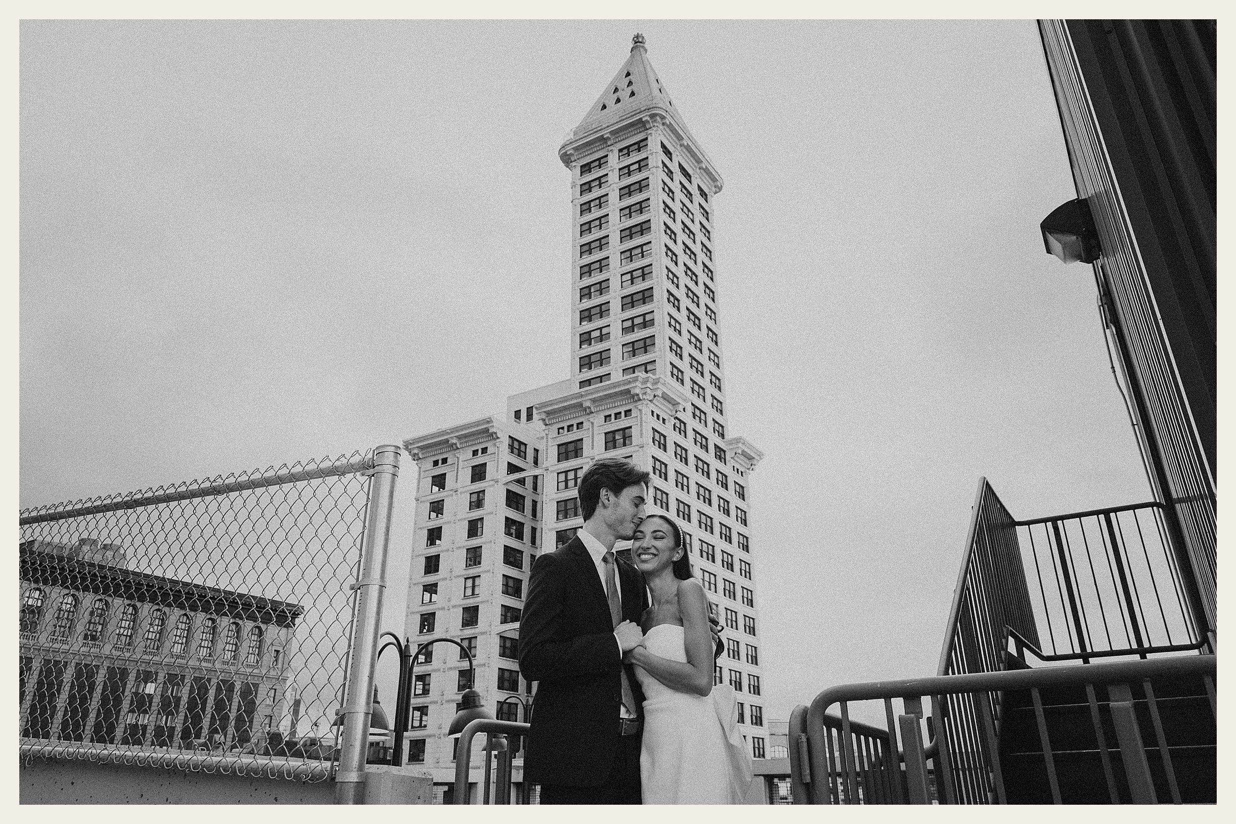 bride and groom holding each other
downtown seattle