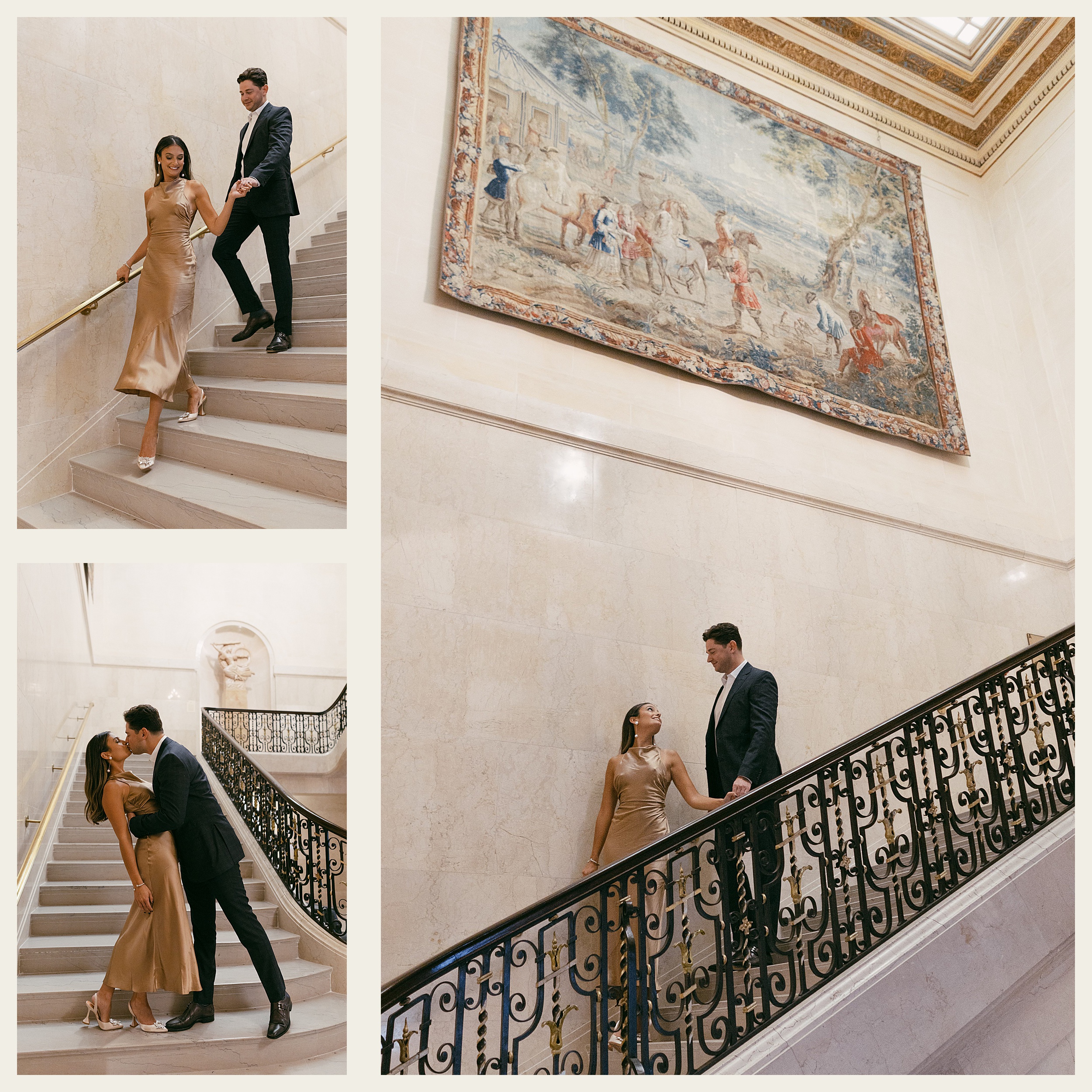 couple walking down staircase