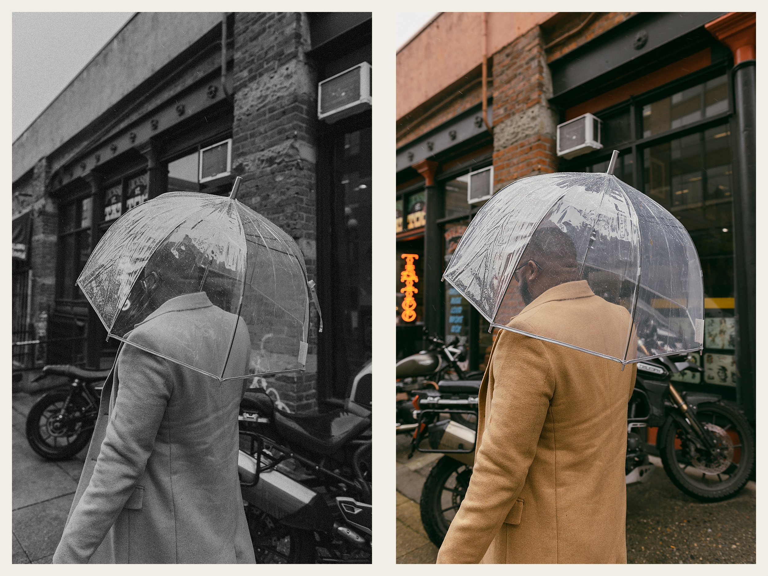 groom holding umbrella