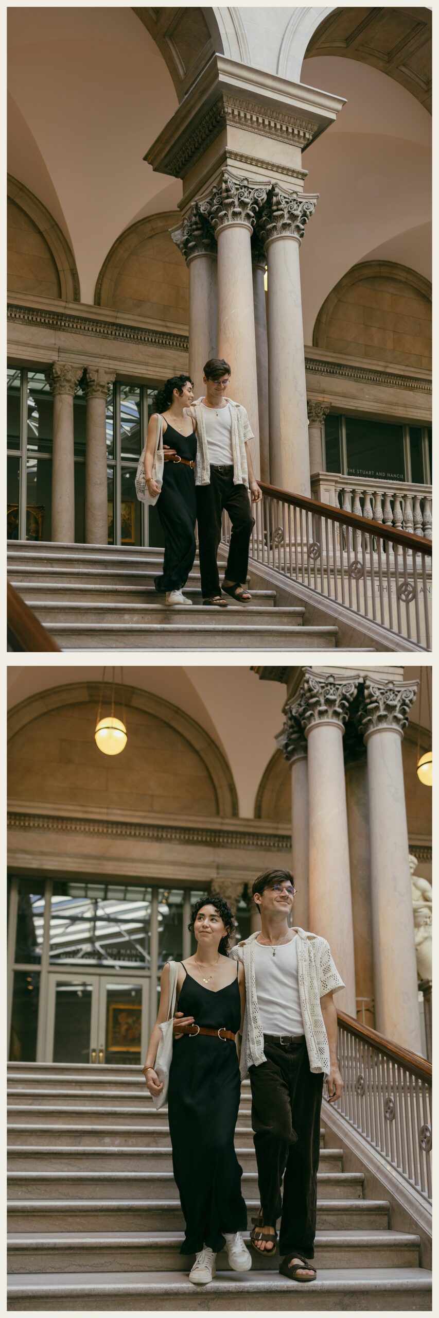 couple walking down stairs